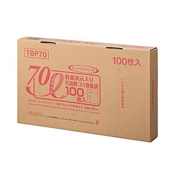 （まとめ）ジャパックス 容量表示入りゴミ袋ピンクリボンモデル 乳白半透明 70L BOXタイプ TBP70 1箱（100枚）【×10セット】