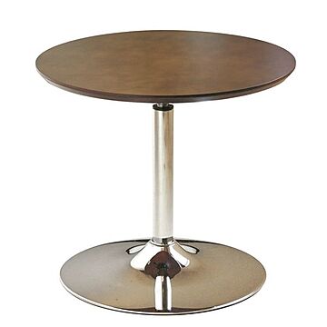 日本製 丸テーブル コーンリフトテーブル ダークブラウン×クロームメッキ 幅60cm 木製×スチールパイプ 耐荷重30kg