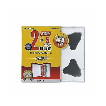 (まとめ)エレコム Blu-ray/DVD/CDケース(標準/PS/2枚収納) CCD-JSCNW5WH×10セット