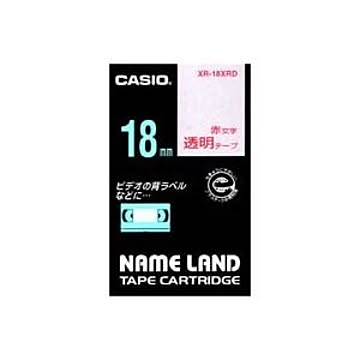 （まとめ）カシオ CASIO 透明テープ XR-18XRD 透明に赤文字 18mm×3セット