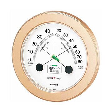 (まとめ)EMPEX 温度・湿度計 スーパーEX高品質 温度・湿度計 壁掛用 EX-2738 シャンパンゴールド×2セット
