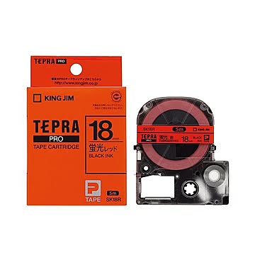 （まとめ） キングジム テプラ PRO テープカートリッジ 18mm 蛍光レッド／黒文字 SK18R 1個 【×4セット】