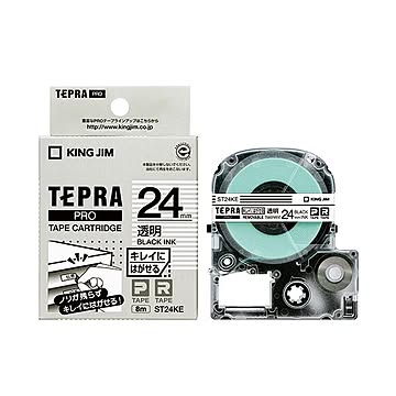 （まとめ）キングジム テプラ PROテープカートリッジ キレイにはがせるラベル 24mm 透明/黒文字 ST24KE 1個【×5セット】