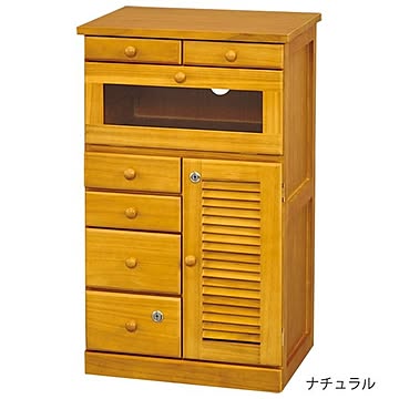 収納たっぷり ルーバーキャビネット/収納棚 【ナチュラル】 木製 ガラス 引き出し付き 〔リビング ベッドルーム〕