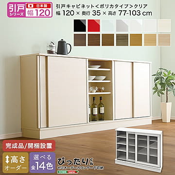 【引戸シリーズ】セミオーダー収納ぴったりくん キャビネット(ポリカタイプ クリア) 幅120cm×奥行35cm 【OG】 完成品 開梱設置 日本製 カウンター 収納 収納 リビング キッチン