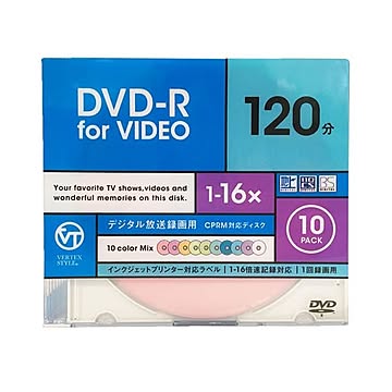 (まとめ)VERTEX DVD-R(Video with CPRM) 1回録画用 120分 10P カラーミックス10色 インクジェットプリンタ対応 DR-120DVCMIX.10CA×5セット
