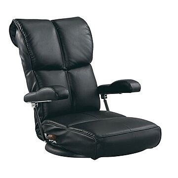 スーパーソフトレザー座椅子 響 日本製 ブラック 合皮 13段リクライニング 360度回転 座面 幅62cm 肘付き