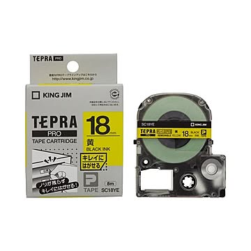 （まとめ） キングジム テプラ PRO テープカートリッジ キレイにはがせるラベル 18mm 黄／黒文字 SC18YE 1個 【×4セット】