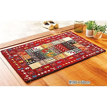 トルコ製 ウィルトン織 玄関マット 約90×60cm イビサレッド