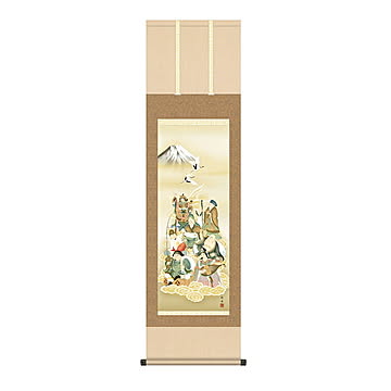 掛け軸 七福神 長江桂舟 44.5x164cm 三幸