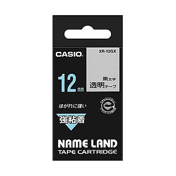 （まとめ） カシオ CASIO ネームランド NAME LAND 強粘着テープ 12mm×5.5m 透明／黒文字 XR-12GX 1個 【×5セット】