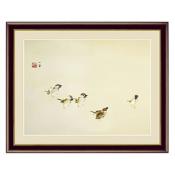 アート 額絵 喜雀 竹内 栖鳳 本紙サイズ F4(約31x23cm) 額サイズ 42x34cm 三幸