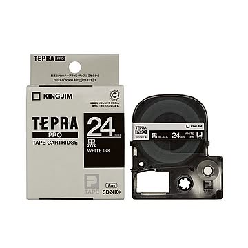 (まとめ) キングジム テプラ PRO テープカートリッジ ビビッド 24mm 黒／白文字 SD24K 1個 【×10セット】