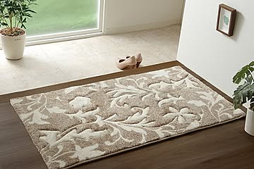 イケヒコ・コーポレーション 玄関マット ボタニカル柄 70×120cm ベージュ トルコ製