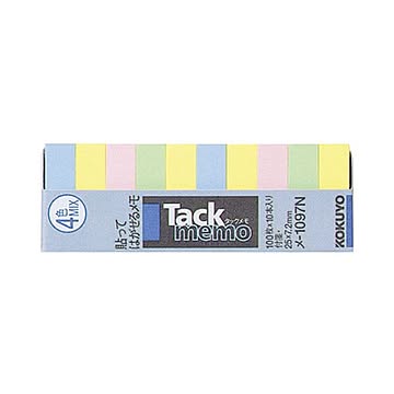 （まとめ）コクヨ タックメモ（付箋タイプ）超ミニサイズ・スリムタイプ 25×7.2mm 4色ミックス メ-1097N 1セット（100冊：10冊×10パック）【×2セット】