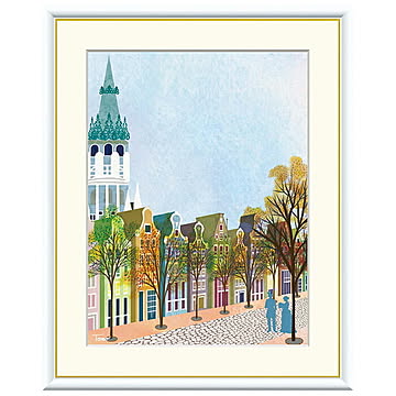 額絵 秋の街並み 横田友広 52x42cm 三幸