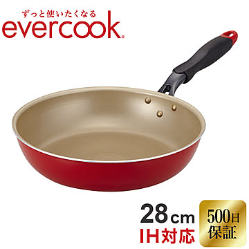 evercook エバークック IH ガス 対応 フライパン 28cm レッド オール熱源対応 500日保証 ふっ素コーティング