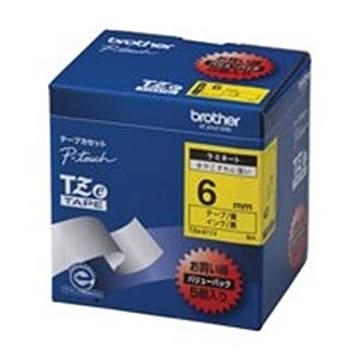 (業務用5セット) brother ブラザー工業 文字テープ/ラベルプリンター用テープ 【幅：6mm】 5個入り TZe-611V 黄に黒文字