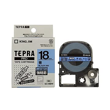 (まとめ) キングジム テプラ PRO テープカートリッジ 強粘着 18mm 青／黒文字 SC18BW 1個 【×10セット】