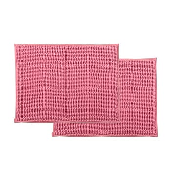 ピンク吸水速乾洗える防滑加工バスマット45×60cm2枚組