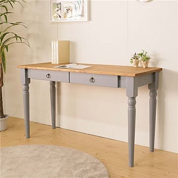 北欧調 パソコンデスク/ワークデスク 【ブルーグレー】 130×50×74cm 木製 引き出し付き 組立品 〔在宅ワーク テレワーク〕