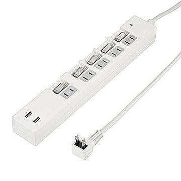 5個セット YAZAWA 個別スイッチ付5AC2USB3.4A2mホワイト Y02KS752WH2UX5 管理No. 4589453400286