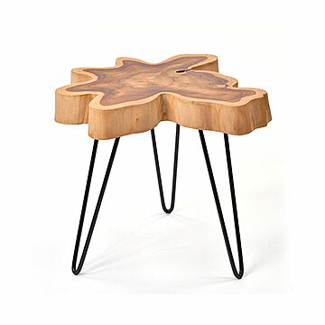 キムラ サンフラワーラタン サイドテーブル 天然木 チーク無垢材 アイアンフレーム 幅45cm 高さ45cm AZT005