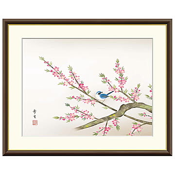 額絵 桃花に小鳥 北山歩生 61x49.5cm 三幸