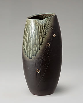 信楽焼 長花入 金彩小花