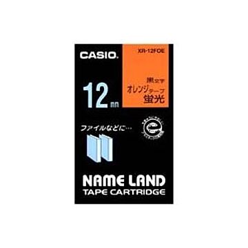 （まとめ）カシオ CASIO 蛍光テープ XR-12FOE 橙に黒文字 12mm×5セット