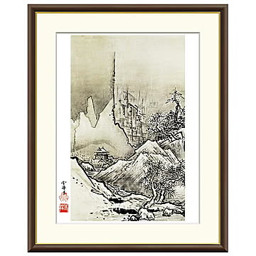 額絵 秋冬山水図 冬 雪舟 61x49.5cm 三幸