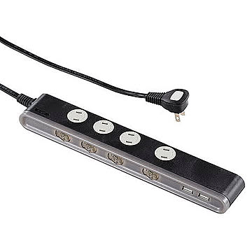 オーム電機 OHM 4個口 2m節電タップ ブラック HS-TU42W98K 管理No. 4971275018983