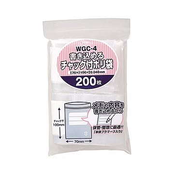 (まとめ) ジャパックス 書き込めるチャック付ポリ袋 ヨコ70×タテ100×厚み0.04mm WGC-4 1パック（200枚）  【×30セット】