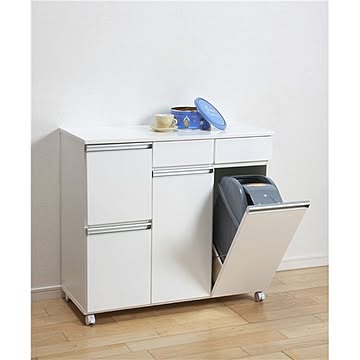 引き出し付きダストボックス 2分別 キャスター付き 幅82cm ホワイト 完成品