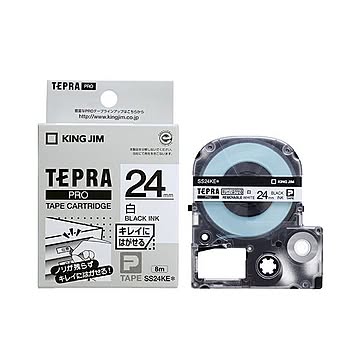 (まとめ) キングジム テプラ PRO テープカートリッジ キレイにはがせるラベル 24mm 白／黒文字 SS24KE 1個 【×10セット】