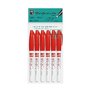 (まとめ) 寺西化学 油性マーカー マジックインキNo.700 極細 0.7mm 赤 M700-T2-6P 1パック（6本） 【×30セット】
