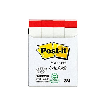 （まとめ） 3M ポストイット ふせん小 再生紙スタンダードカラー 75×14mm ホワイト（赤帯入） 560RP-W／R 1パック（4冊） 【×15セット】