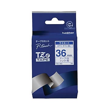 (まとめ) ブラザー BROTHER ピータッチ TZeテープ ラミネートテープ 36mm 白／青文字 TZE-263 1個 【×10セット】
