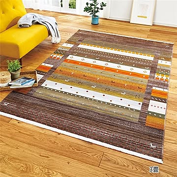 トルコ製 ラグマット 約60cm×90cm アヌブラウン 長方形