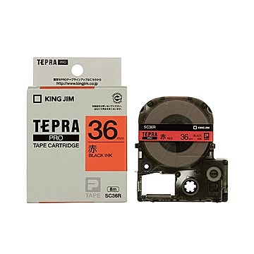 (まとめ) キングジム テプラ PRO テープカートリッジ パステル 36mm 赤／黒文字 SC36R 1個 【×5セット】