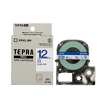 （まとめ） キングジム テプラ PRO テープカートリッジ 12mm 白／青文字 SS12B 1個 【×5セット】