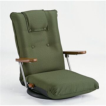日本製 ハイバック回転座椅子 リクライニング ポンプ肘式 肘付き グリーン 完成品