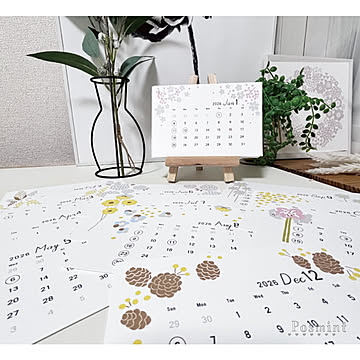 卓上カレンダー【北欧お花・イーゼル付き】ハガキサイズ/2026年