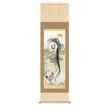 掛け軸 松竹梅双鶏図 打田洋美 54.5x190cm 三幸