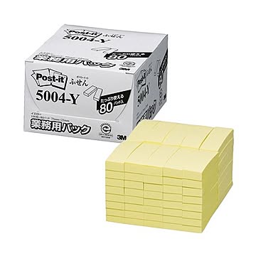 (まとめ）3M ポスト・イット 業務用パックふせん 再生紙 75×25mm イエロー 5004-Y 1パック（80冊）【×3セット】