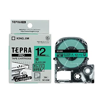 (まとめ) キングジム テプラ PRO テープカートリッジ キレイにはがせるラベル 12mm 緑／黒文字 SC12GE 1個 【×10セット】