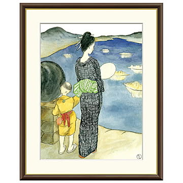 額絵 燈籠流し 竹久夢二 42x34cm 三幸