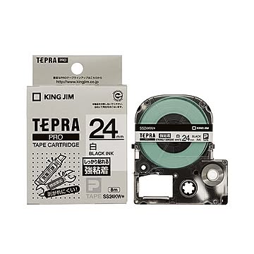 (まとめ) キングジム テプラ PRO テープカートリッジ 強粘着 24mm 白／黒文字 SS24KW 1個 【×10セット】