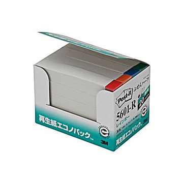（まとめ） 3M ポスト・イット エコノパックふせんハーフ 再生紙 75×12.5mm ホワイト（4色帯入） 5601-R 1パック（20冊） ×5セット