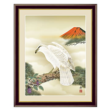 アート 額絵 一富士二鷹三茄子 長江 桂舟 本紙サイズ F4(約31x23cm) 額サイズ 42x34cm 三幸